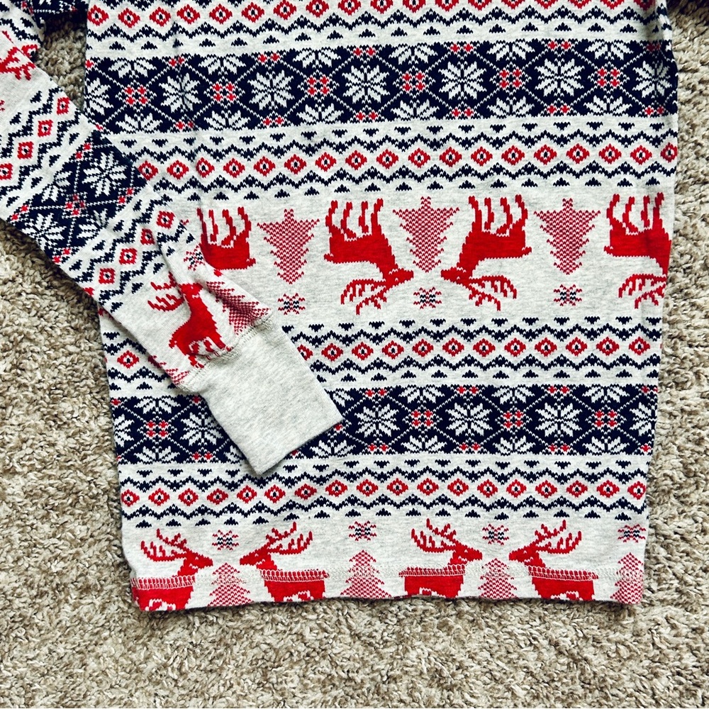 Gap Kids Gray Red Reindeer Fair Isle Holiday Snug Fit Pajama Set Size 10 - Picture 4 of 12